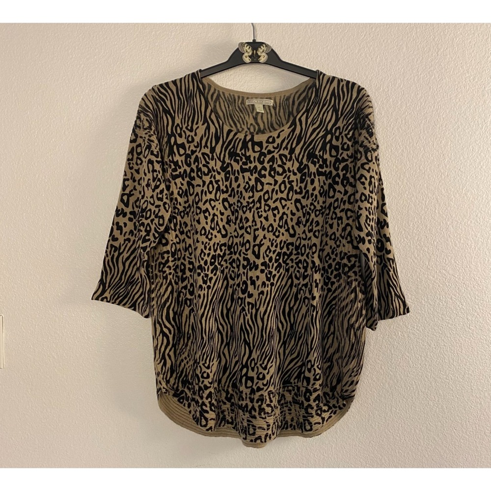 Dana Buchman Women's Lightweight Sweater‎ Leopard/Zebra 3/4 Sleeves Size L